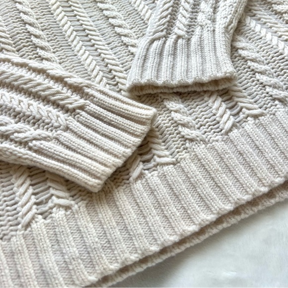 VINCE Wool Cashmere Chunky Cable Knit Sweater Cream Large L Unisex - Picture 8 of 14